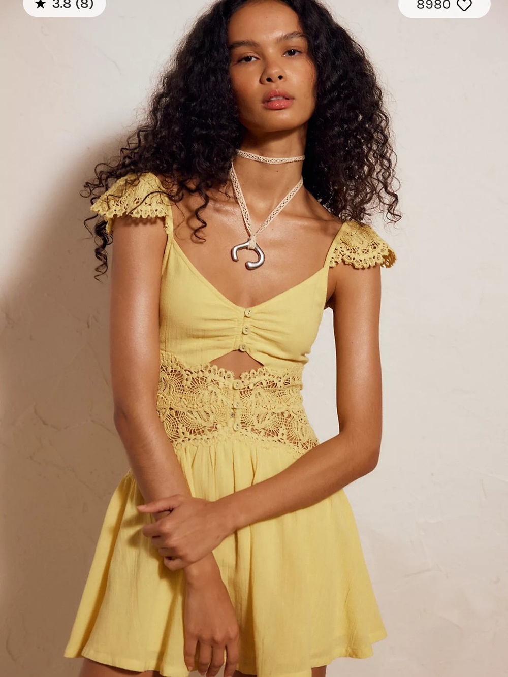 Free People Norla Cotton Mini Dress Small S Solar Lemon Yellow NWT - Picture 2 of 7